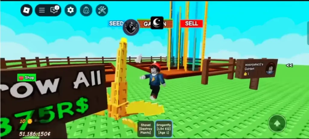 screenshot of grow a garden cheats