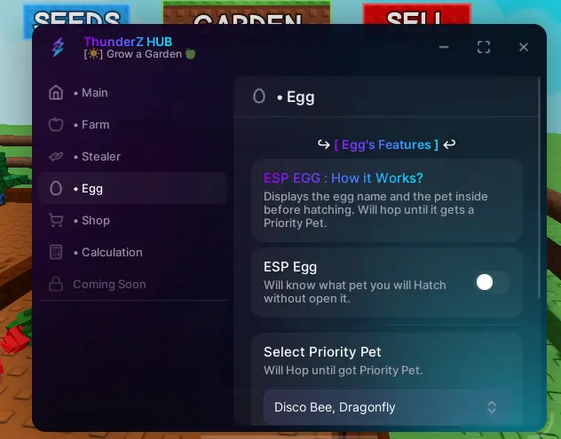 Thunder z hub script for egg detection